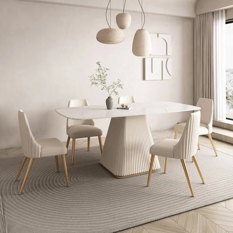 Light Luxury Light Rock Plate Table Rectangular Dining Table Modern Simple Family Small Dining Room Table and Chair Set