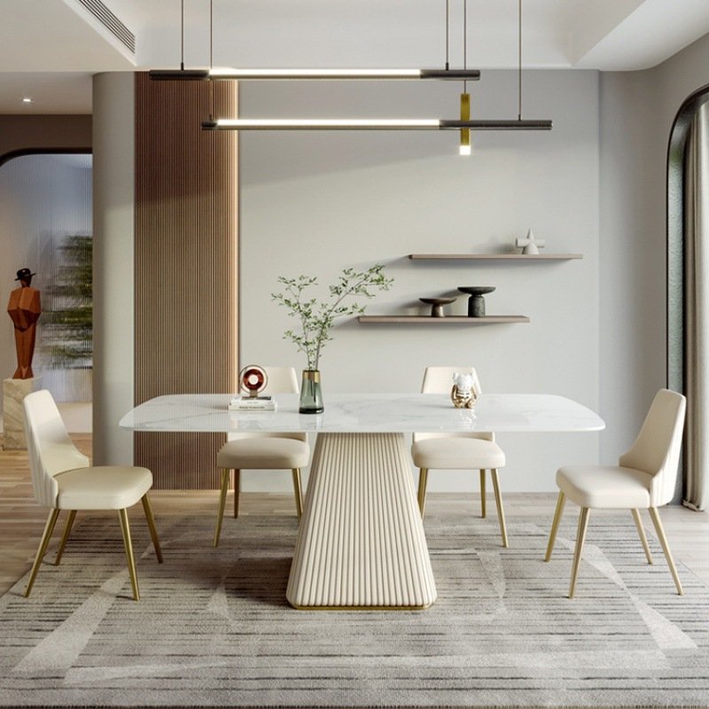 Light Luxury Light Rock Plate Table Rectangular Dining Table Modern Simple Family Small Dining Room Table and Chair Set