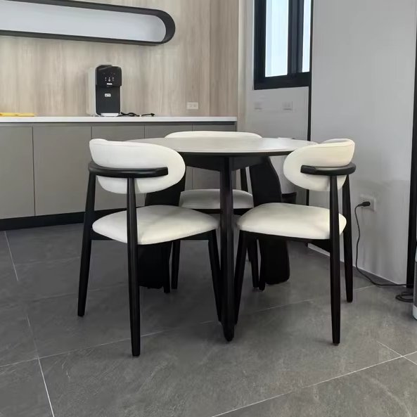 Wabi-sabi solid wood dining table and chair Round modern simple home designer French vintage pure white rock plate round table