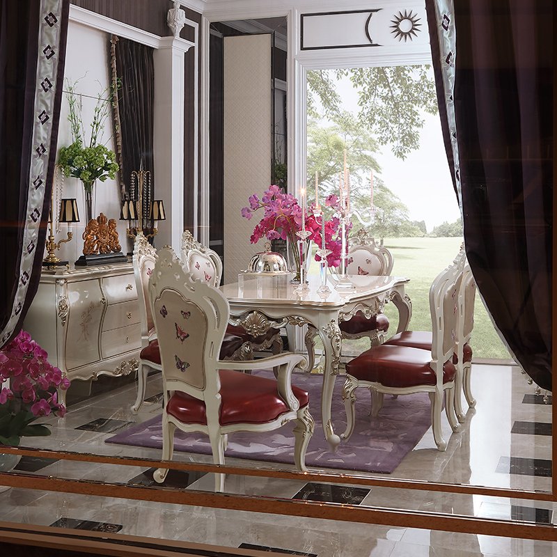 New aristocratic French furniture European high-end solid wood long dining table retro hand-carved dining table and chairs