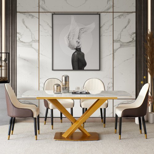 calcatta white marble rectangle dinning table set