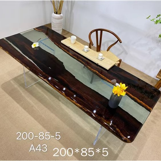 Epoxy resin household table Solid wood large board walnut rosewood log river tea book dining table