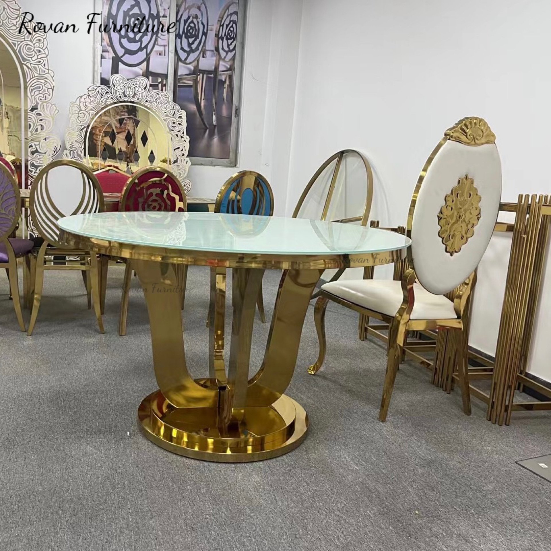 Popular design high quality durable gold stainless steel wedding round tables for events party