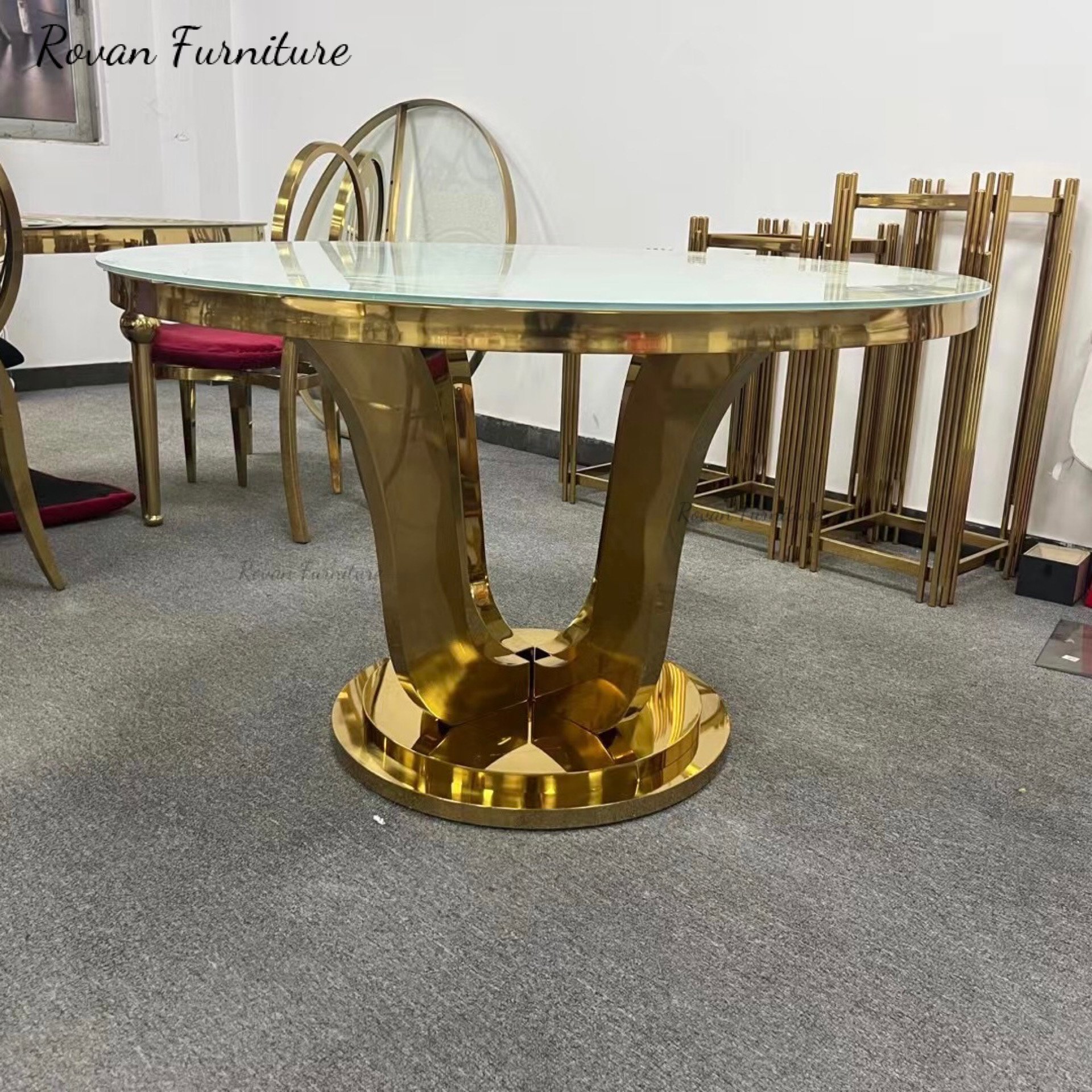 Popular design high quality durable gold stainless steel wedding round tables for events party