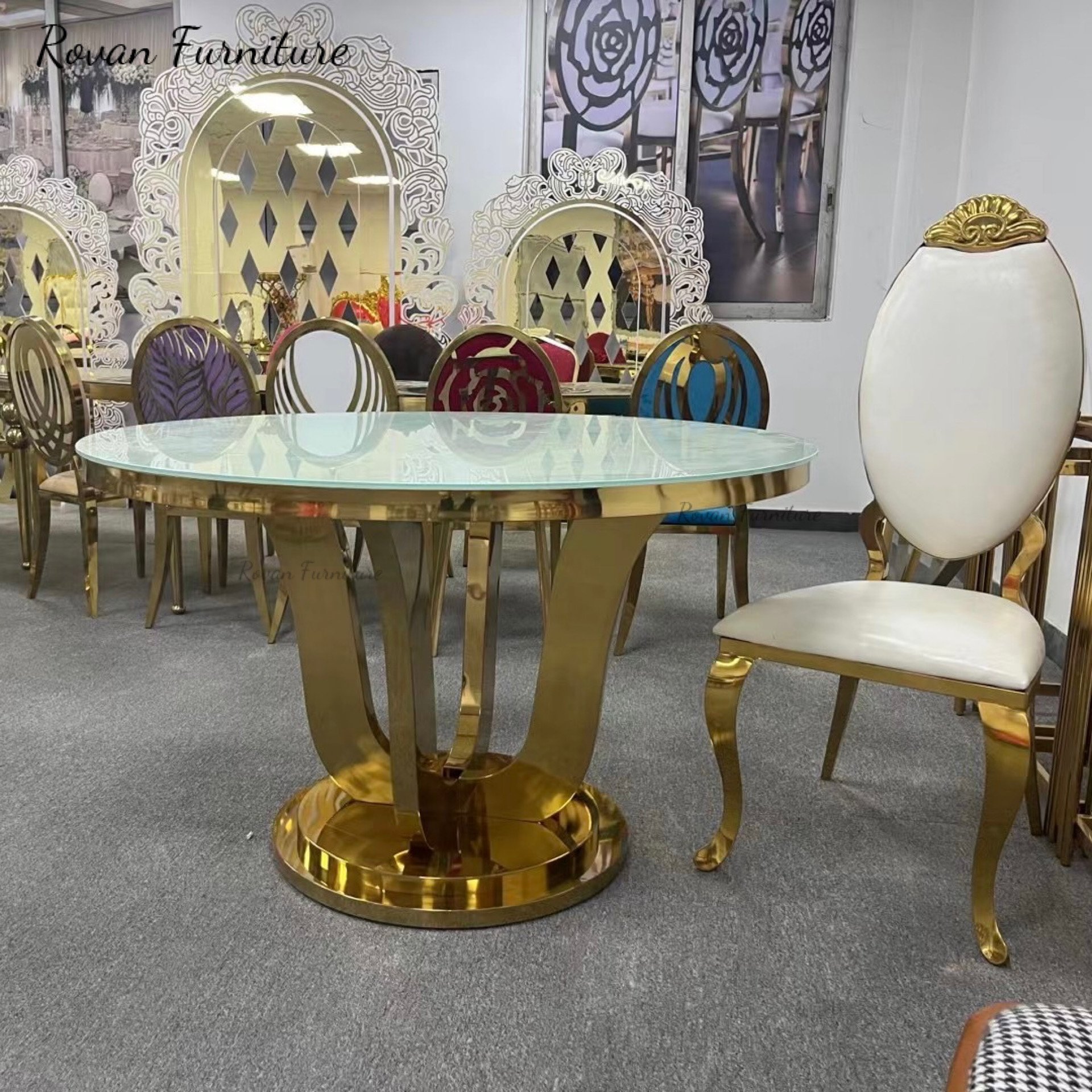 Popular design high quality durable gold stainless steel wedding round tables for events party