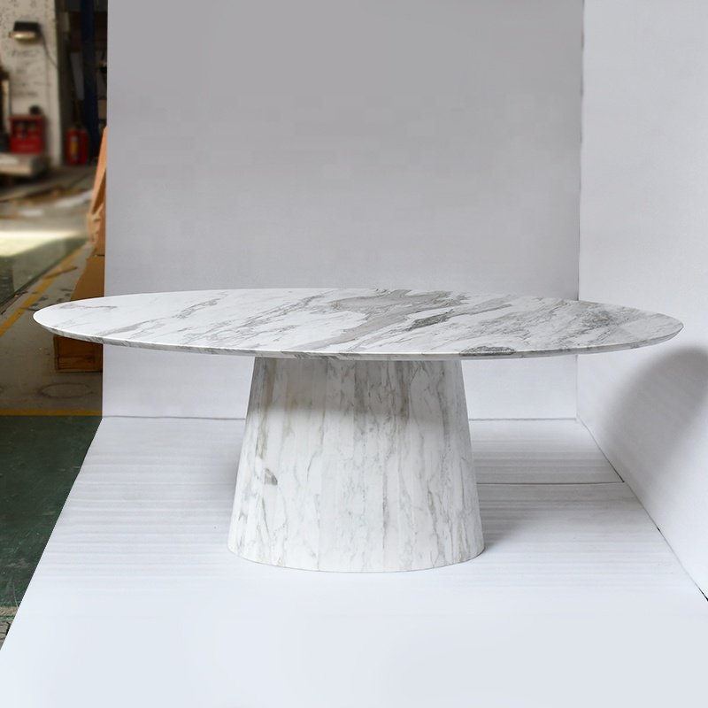 OEM ODM customized popular oval dining table set travertine stone marble dining table