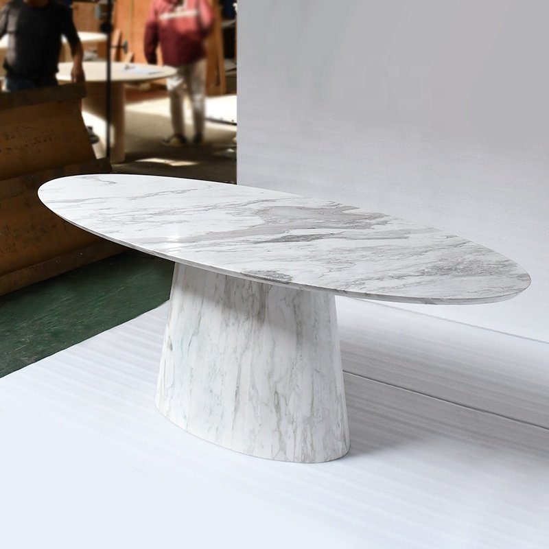 OEM ODM customized popular oval dining table set travertine stone marble dining table