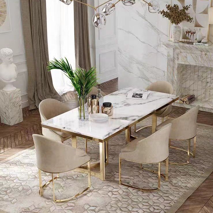 Factory Price Custom Rock Plate Dinning Table Set With 6 Chairs Combination Luxury Dining Table Set