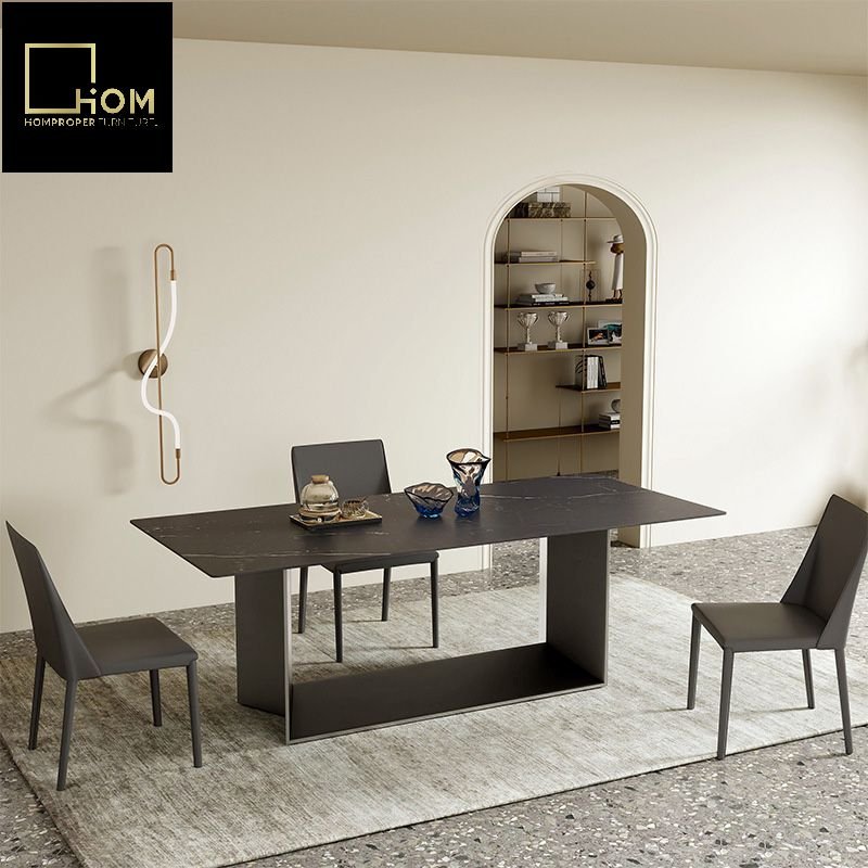 Modern Luxury Dining Table with Bright Rock Plate Rectangular High-End Atmosphere Furniture for Small Apartments Foshan Factory
