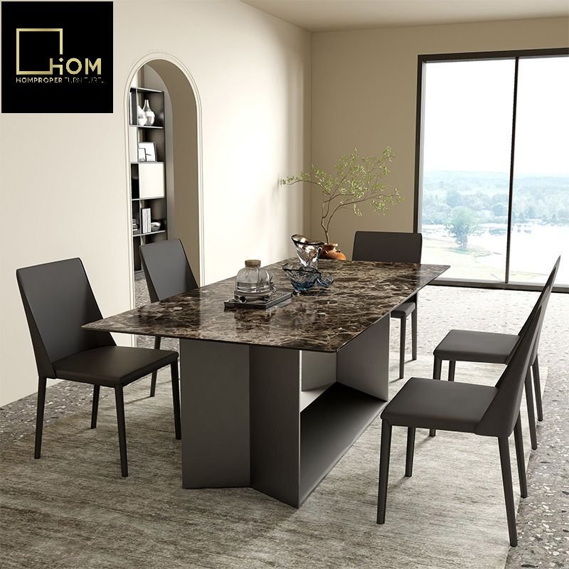 Modern Luxury Dining Table with Bright Rock Plate Rectangular High-End Atmosphere Furniture for Small Apartments Foshan Factory