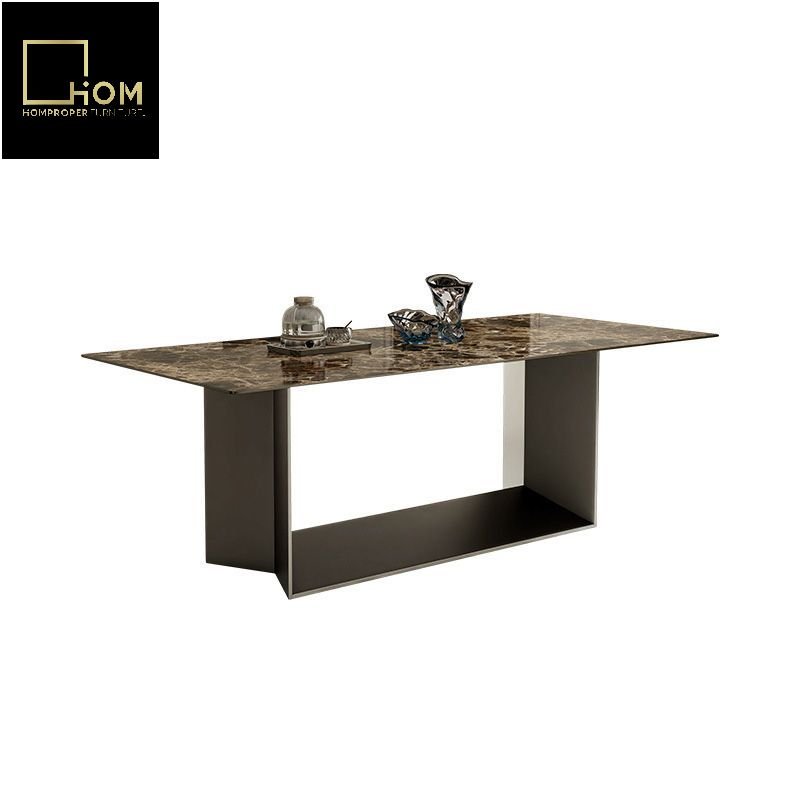 Modern Luxury Dining Table with Bright Rock Plate Rectangular High-End Atmosphere Furniture for Small Apartments Foshan Factory