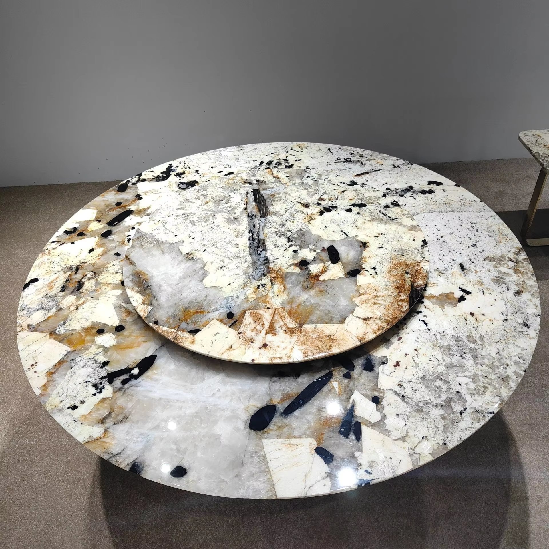 Furnistyle Italian Patagonia Marble Dining Room Lazy Table Set Dining Room Furniture Table Set Custom Round Rotating Diningtable