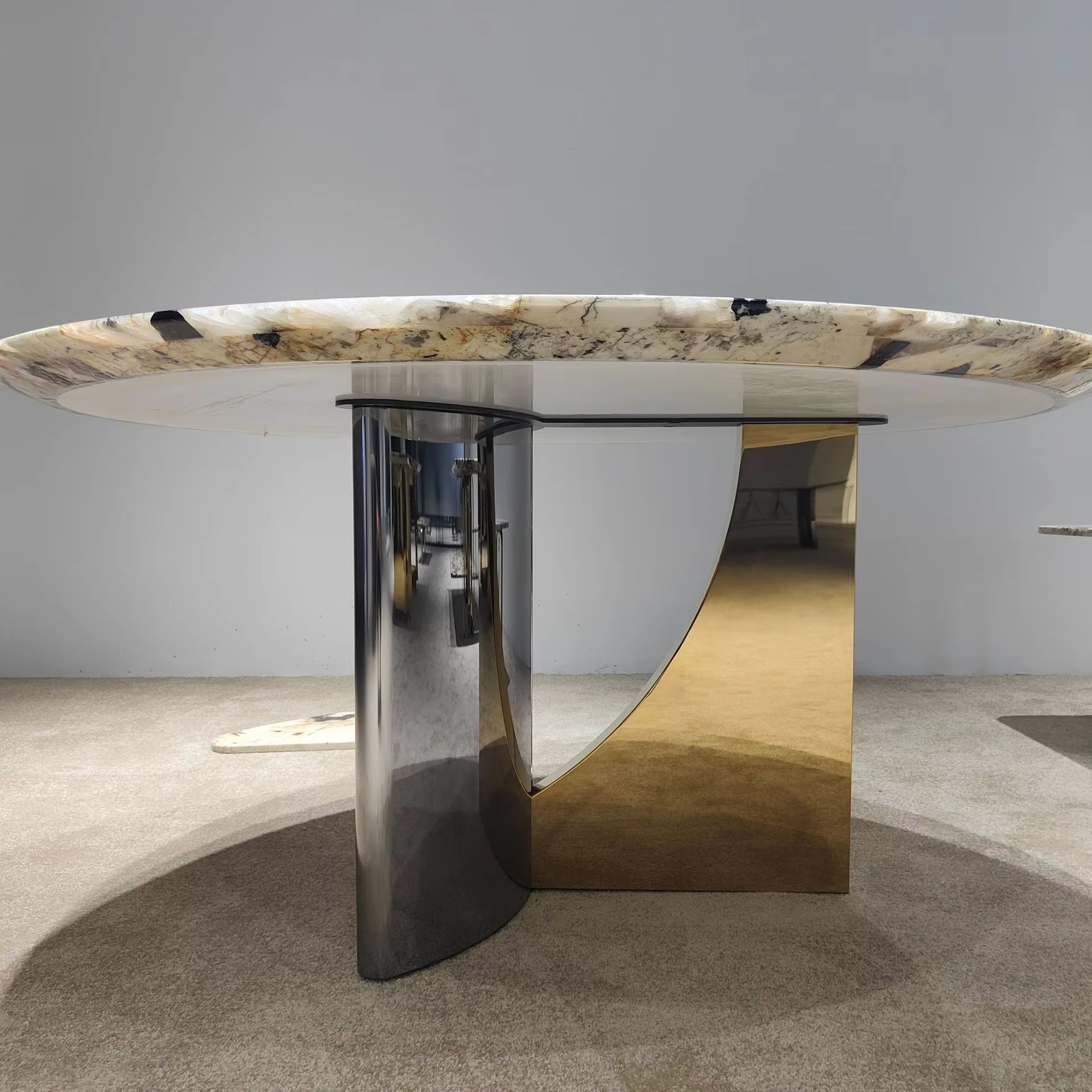 Furnistyle Italian Patagonia Marble Dining Room Lazy Table Set Dining Room Furniture Table Set Custom Round Rotating Diningtable