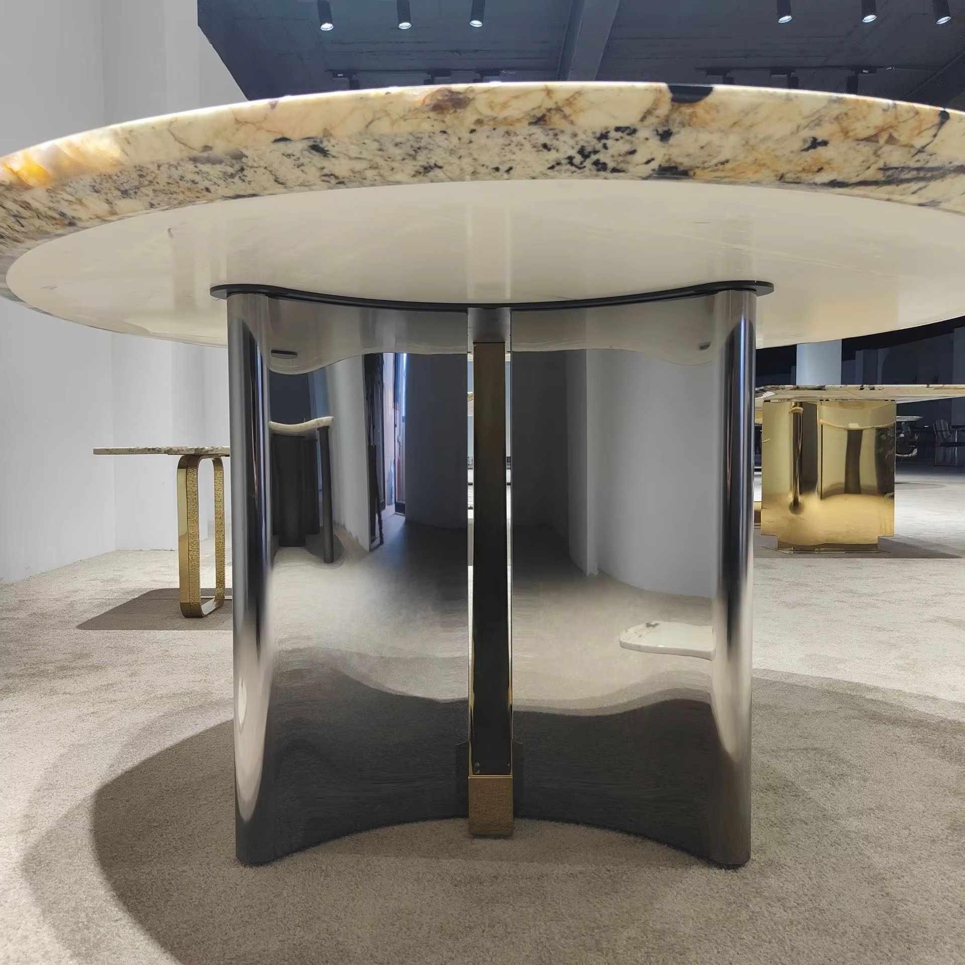 Furnistyle Italian Patagonia Marble Dining Room Lazy Table Set Dining Room Furniture Table Set Custom Round Rotating Diningtable