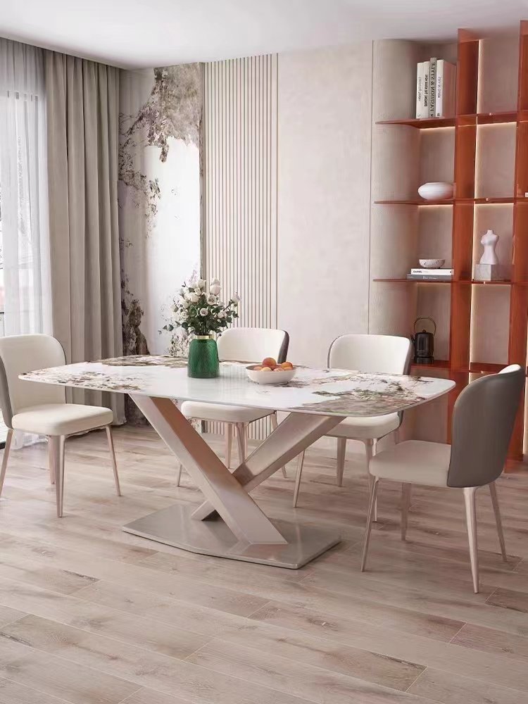 Cream wind pure white series rock plate dining table square dual-use telescopic variable folding 2022 Internet celebrity fashion