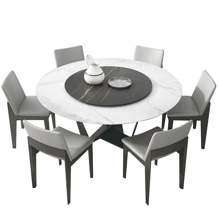 cheap chinese style dining room marble round rotating dining table with 6 chairs table set