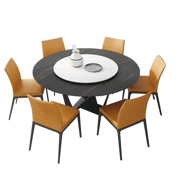 cheap chinese style dining room marble round rotating dining table with 6 chairs table set