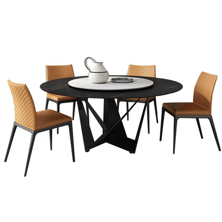 cheap chinese style dining room marble round rotating dining table with 6 chairs table set