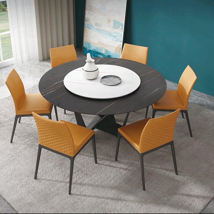 cheap chinese style dining room marble round rotating dining table with 6 chairs table set