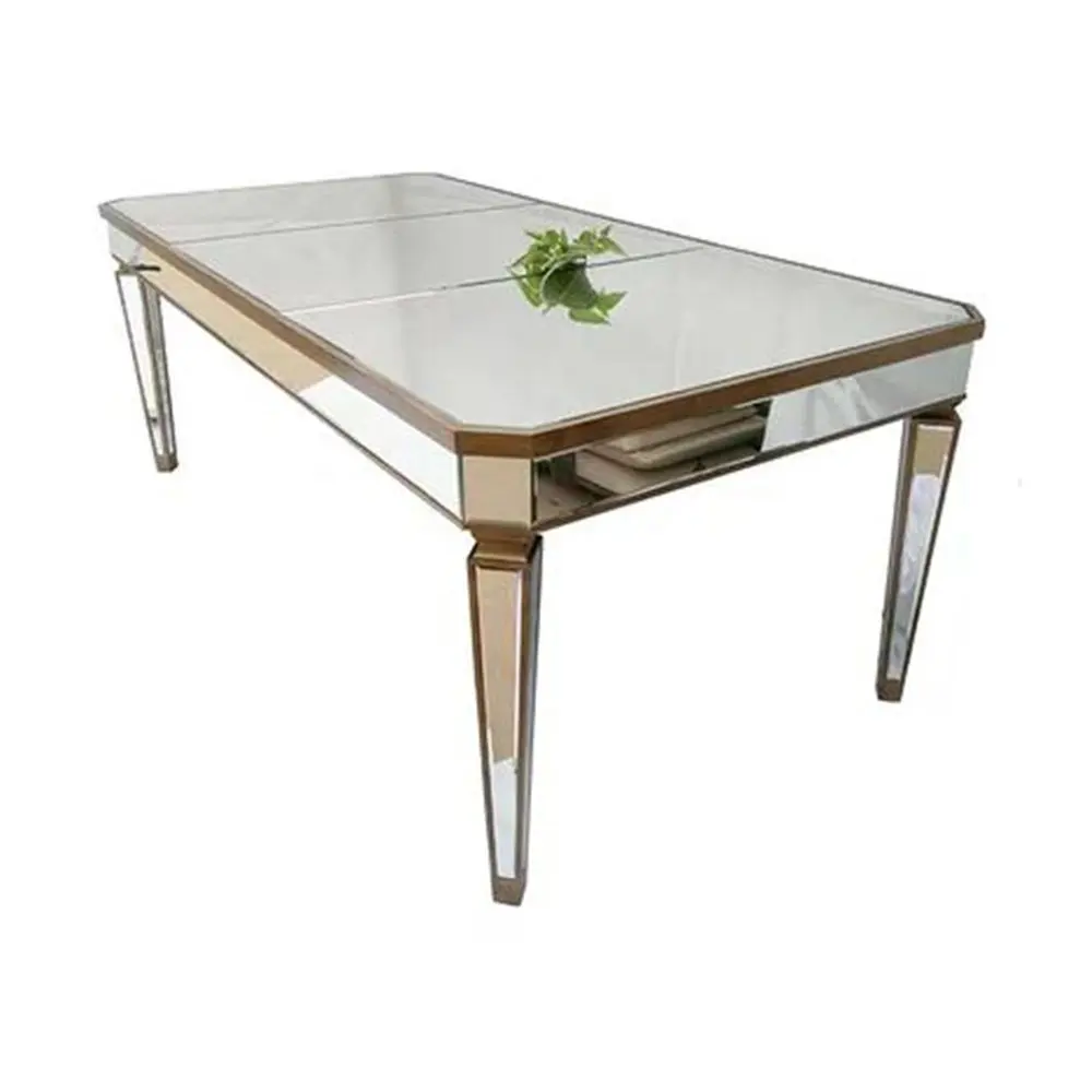 hot Mirror glass luxury furniture Gold Stainless Steel Dining Table Metal Dining Table Wedding Event Mirror glass Tables
