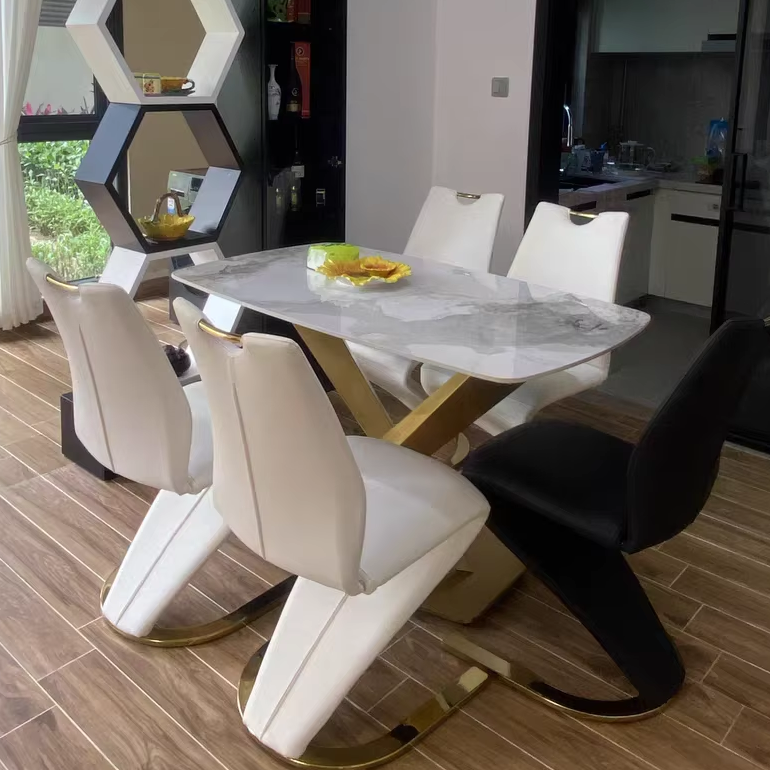Manufacture Factory Rock Plate Dinning Table Set Combination Light Luxury Square Dining Table Set