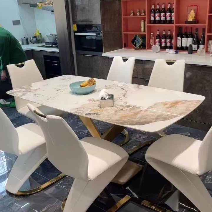 Manufacture Factory Rock Plate Dinning Table Set Combination Light Luxury Square Dining Table Set