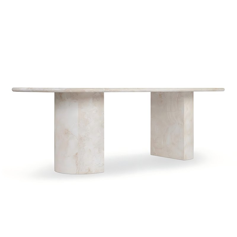 Natural Marble Stone Dining Room Table 2.mts 6 8 Seater Super White Travertine Oval Dining Table for Villa Hotel