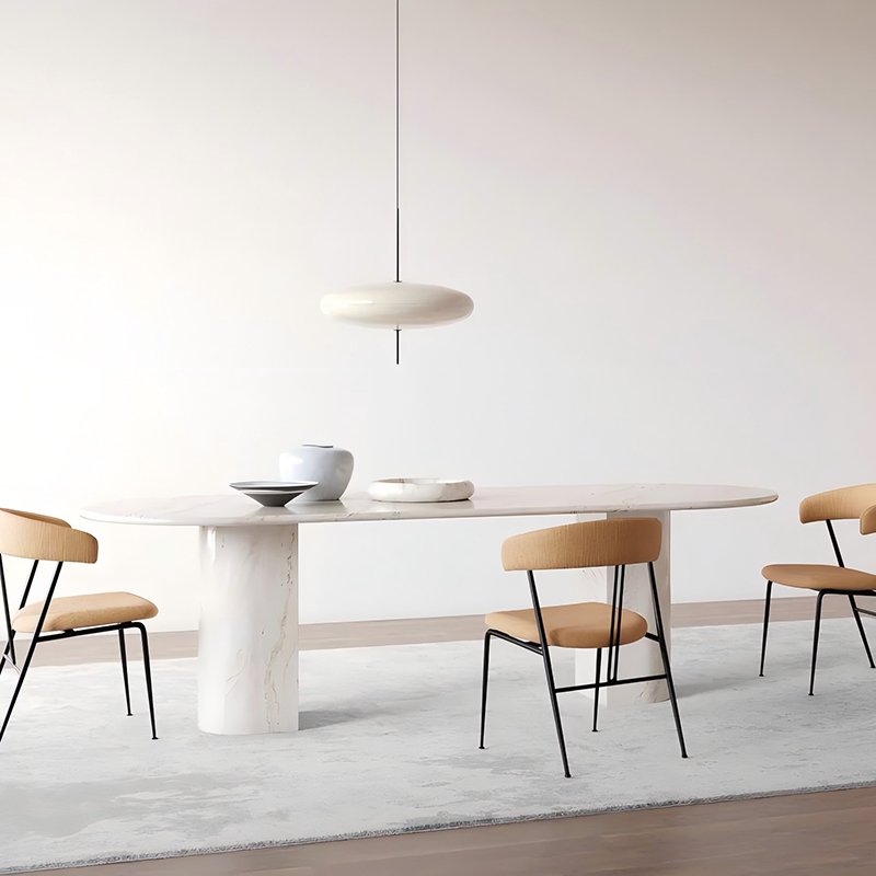 Natural Marble Stone Dining Room Table 2.mts 6 8 Seater Super White Travertine Oval Dining Table for Villa Hotel