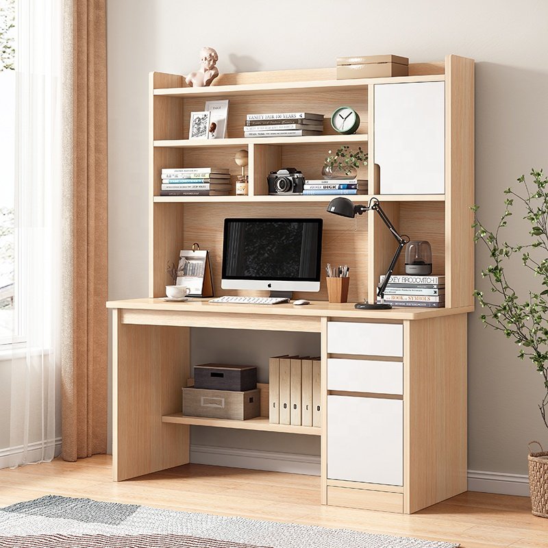 Home office laminated computer table with bookshelf