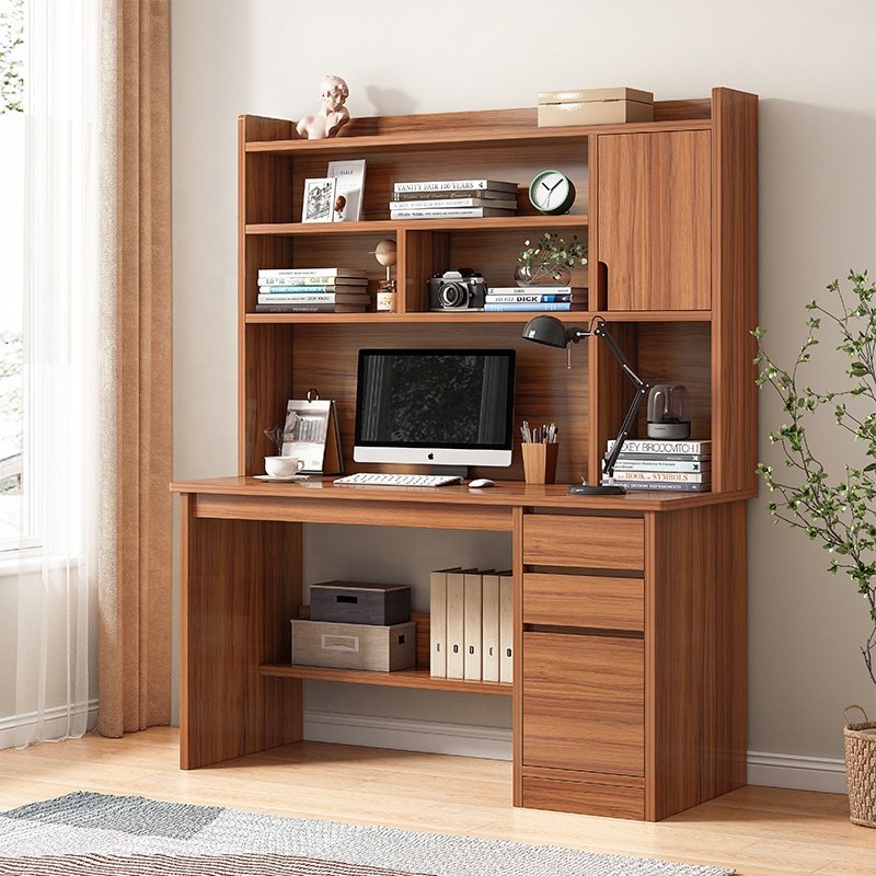 Home office laminated computer table with bookshelf