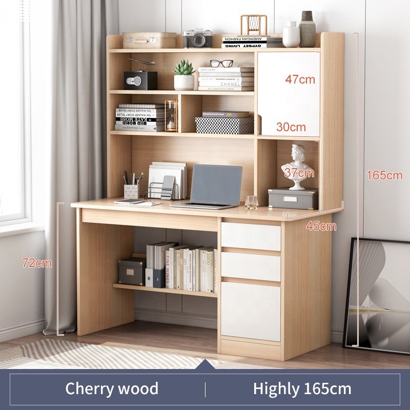 Home office laminated computer table with bookshelf