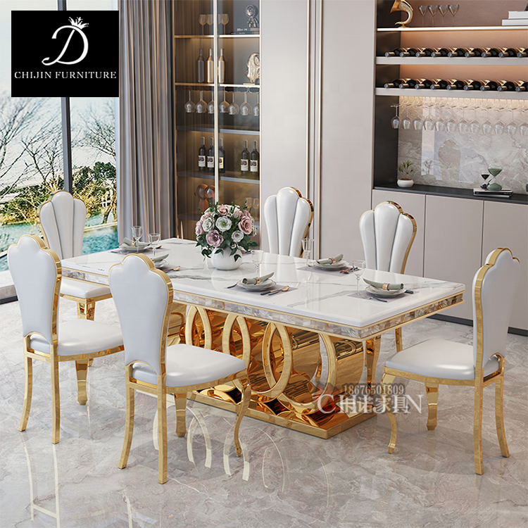 Luxury Dining Room Marble Bench Set Modern Stainless Steel And Gold Plated Kitchen Table Furniture