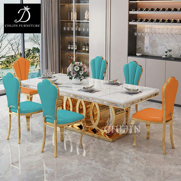 Luxury Dining Room Marble Bench Set Modern Stainless Steel And Gold Plated Kitchen Table Furniture