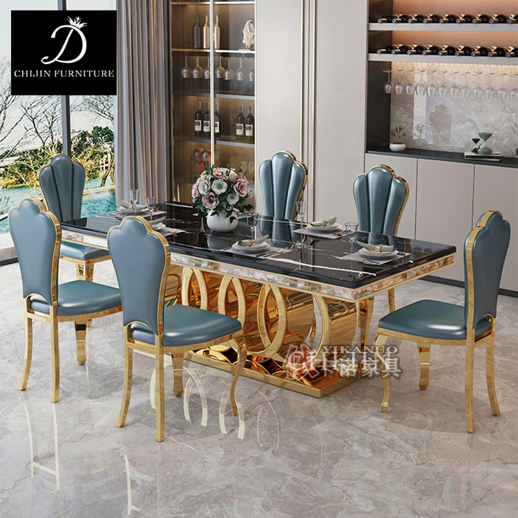 Luxury Dining Room Marble Bench Set Modern Stainless Steel And Gold Plated Kitchen Table Furniture