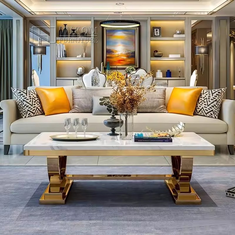 New Design Home Furniture Luxury Dining Table With Metal Base Marble Stainless Steel Modern Dining Room Table