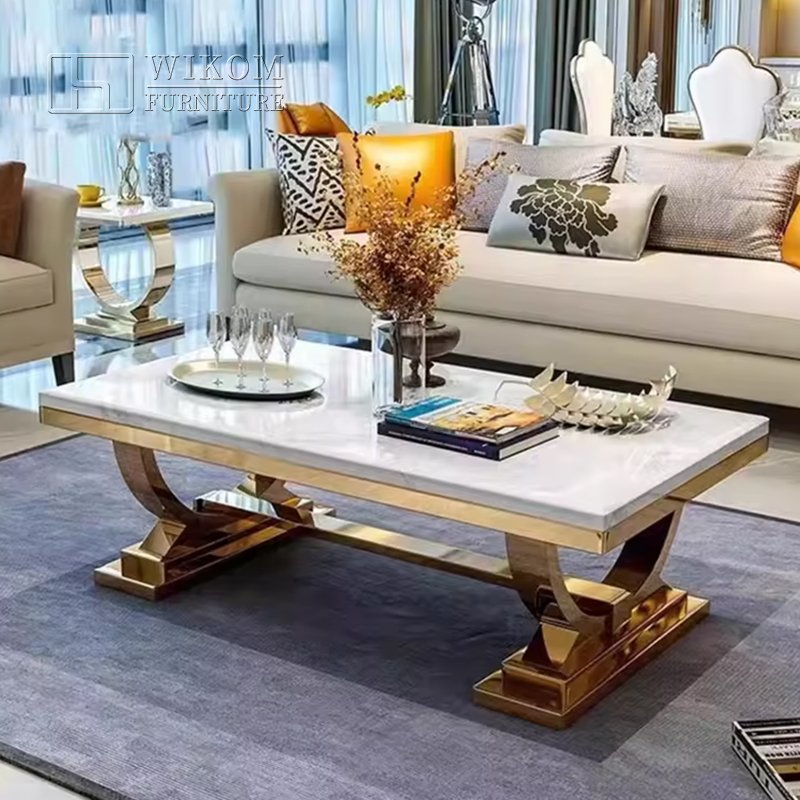 New Design Home Furniture Luxury Dining Table With Metal Base Marble Stainless Steel Modern Dining Room Table