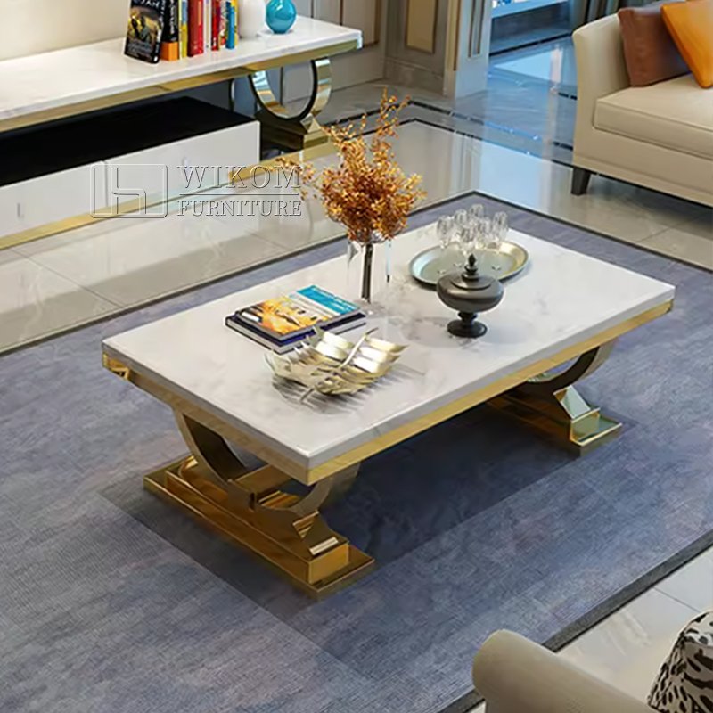 New Design Home Furniture Luxury Dining Table With Metal Base Marble Stainless Steel Modern Dining Room Table
