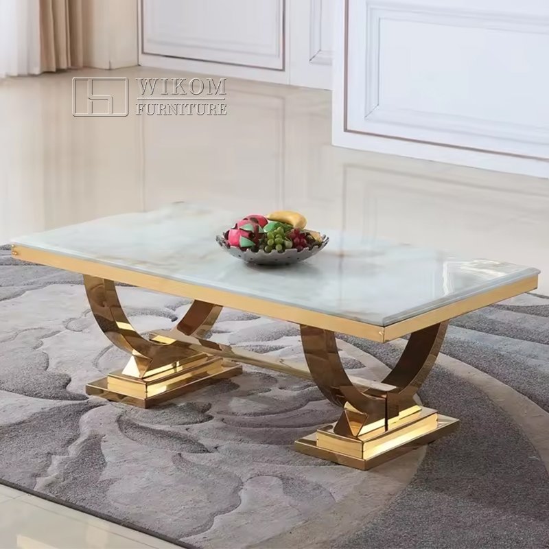 New Design Home Furniture Luxury Dining Table With Metal Base Marble Stainless Steel Modern Dining Room Table