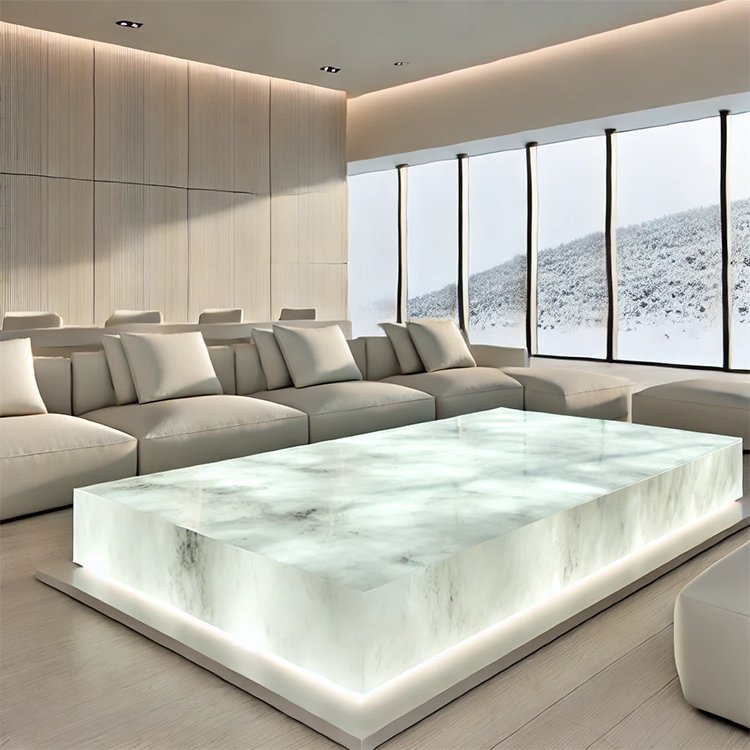 Big Smooth Table Top Hand Craved Edge Dining Table Light Luxury Elegant Style Solid Base Coffee Table Completely Match The Rich
