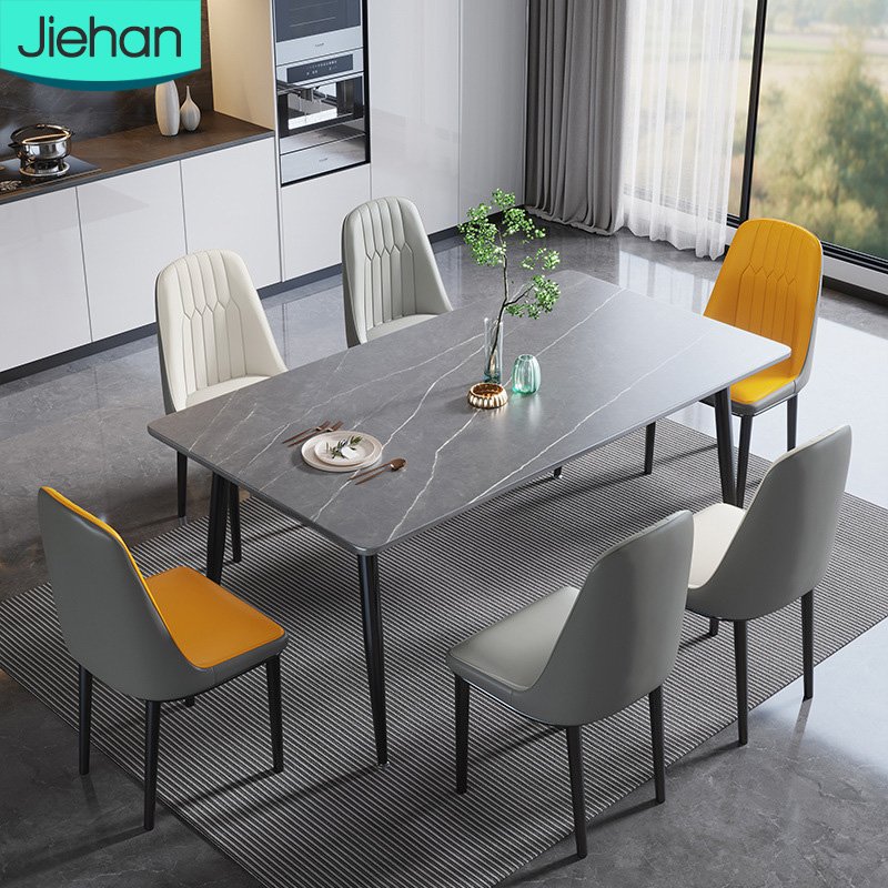 Dining room furniture set decoration rectangular light luxury hot sale new design modern dining table set with 6 dining chairs