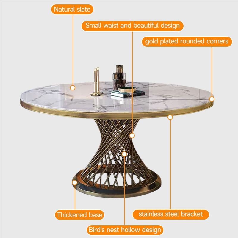 Modern Marble Dining Table Gold Stainless Steel Dining Table Hotel Restaurant Banquet Round White Black Top Table