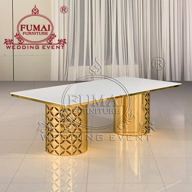 Stainless Steel Frame Base Cheap 6 Seat Rectangular Shape Fancy Tables For Wedding Event Banquet Hotel