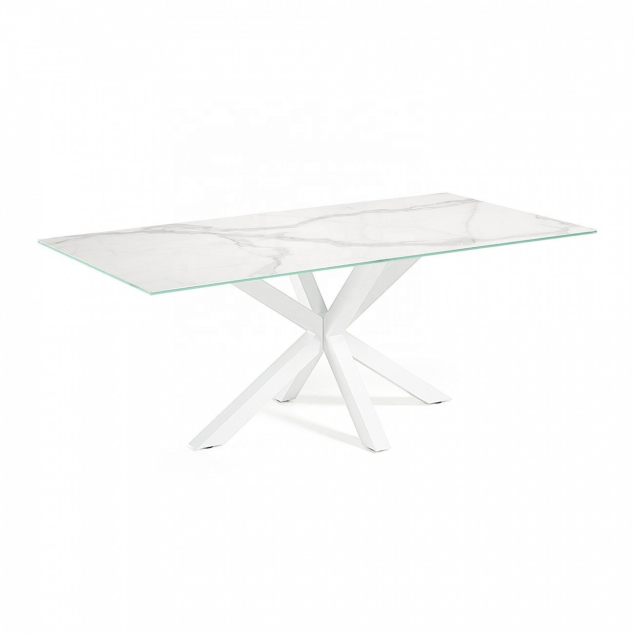 Italian Black Powder Coated Painting Cross Legs Dining Table Two Extension Slide Panel Concrete Colored Ceramic Modern Metal