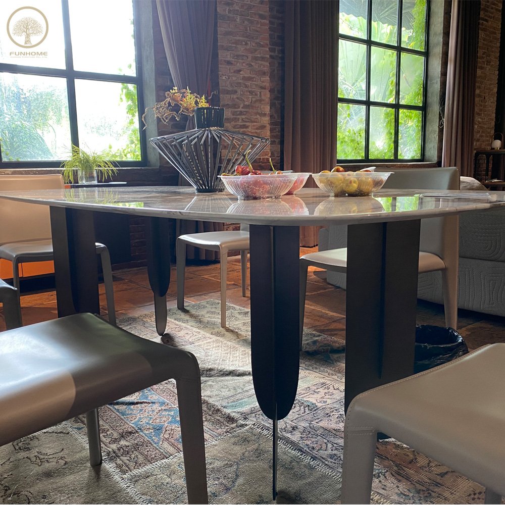 Modern Dining Table Set For Home Furniture Stainless Steel Round Marble Dining Table Set Of 6 Chairs