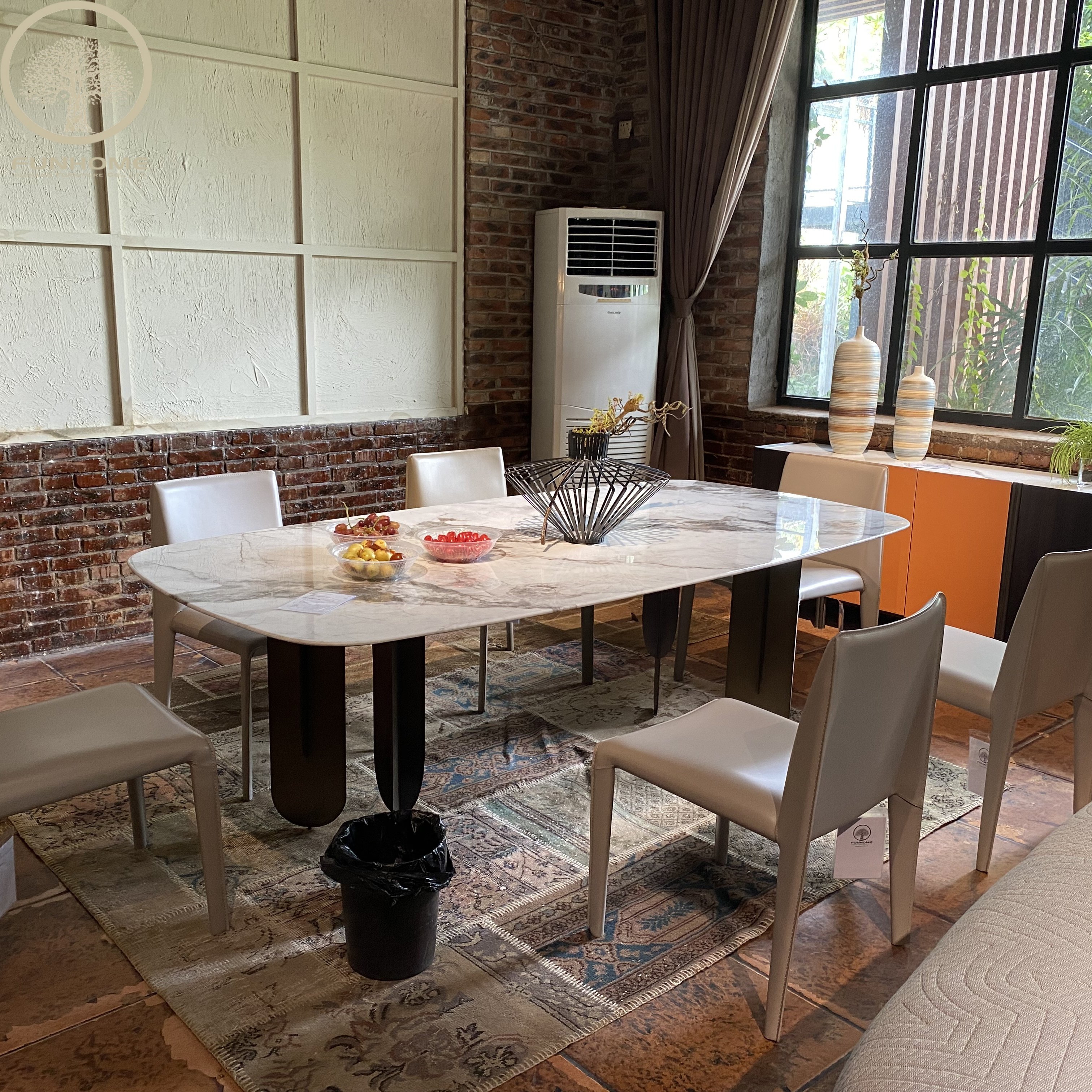 Modern Dining Table Set For Home Furniture Stainless Steel Round Marble Dining Table Set Of 6 Chairs