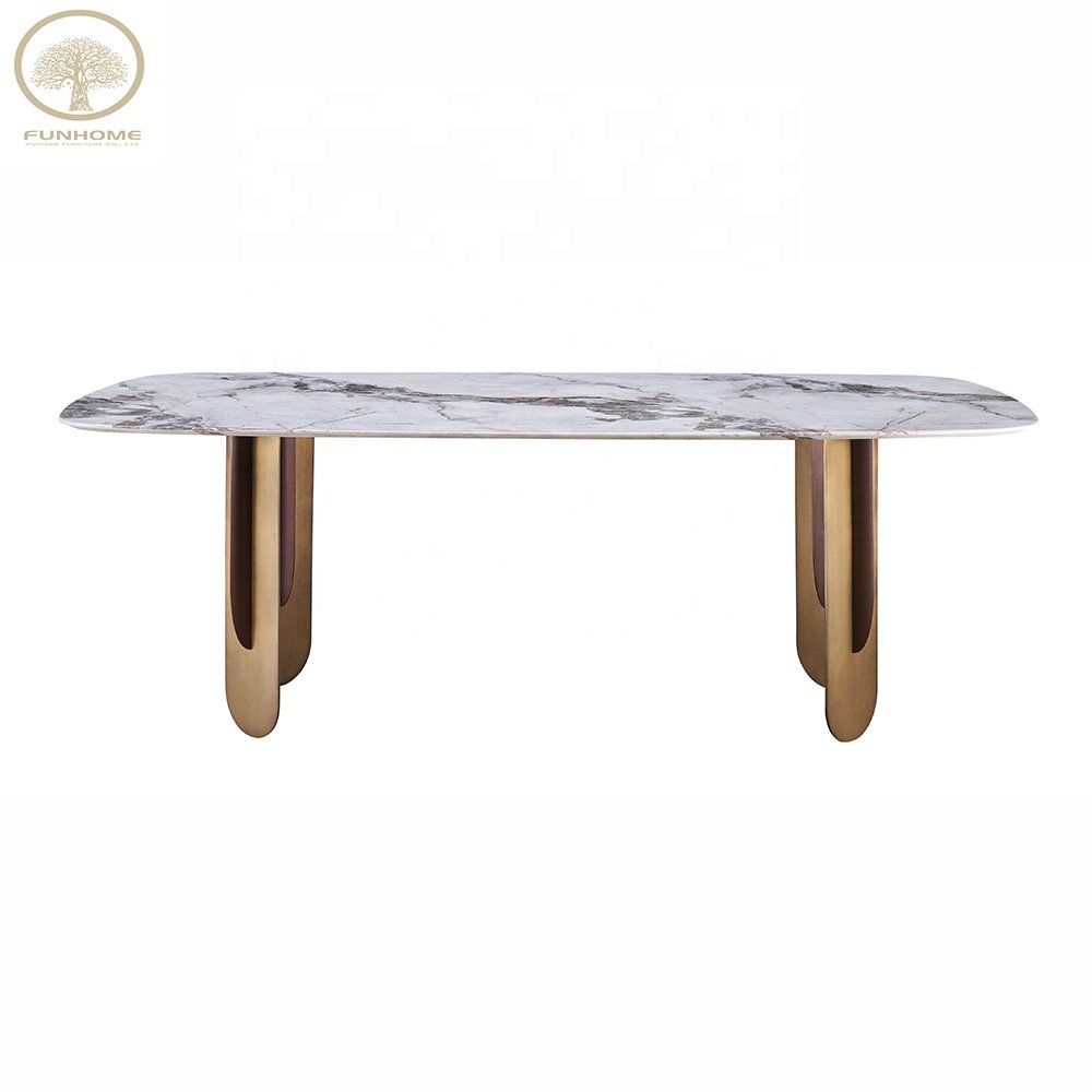Modern Dining Table Set For Home Furniture Stainless Steel Round Marble Dining Table Set Of 6 Chairs