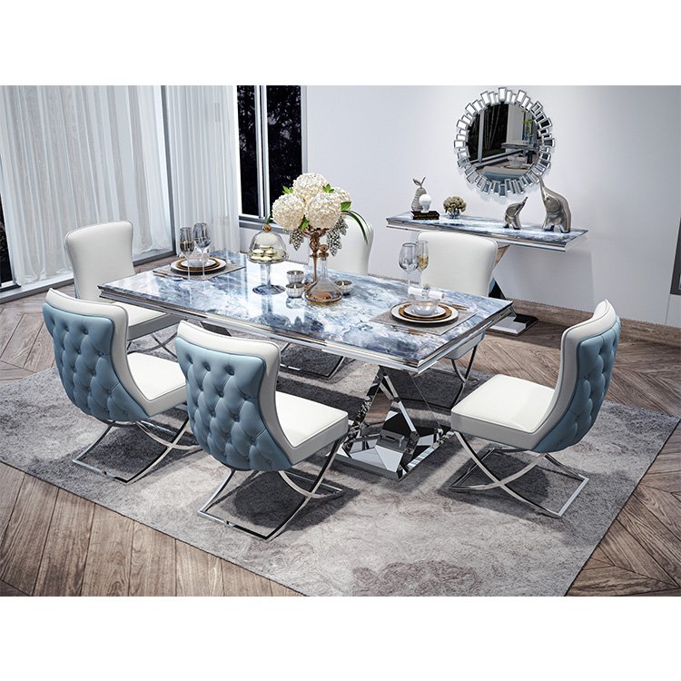 Restaurant rectangle metal dining table designs marble modern dining table set
