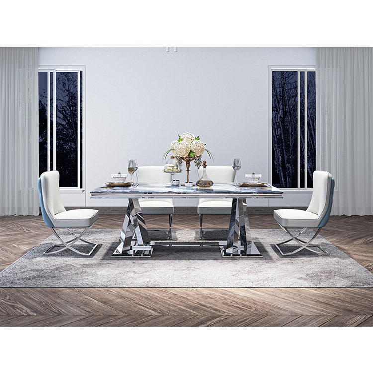 Restaurant rectangle metal dining table designs marble modern dining table set