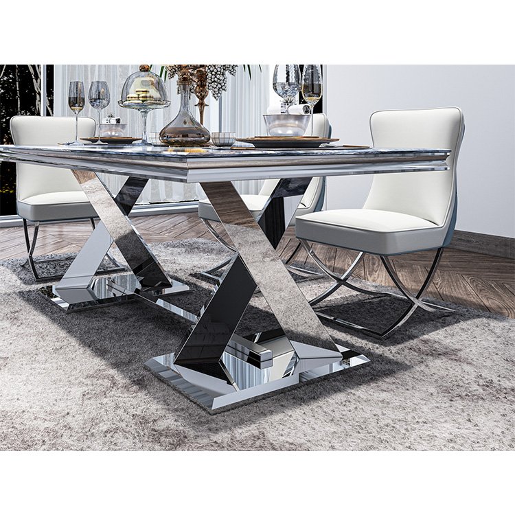 Restaurant rectangle metal dining table designs marble modern dining table set