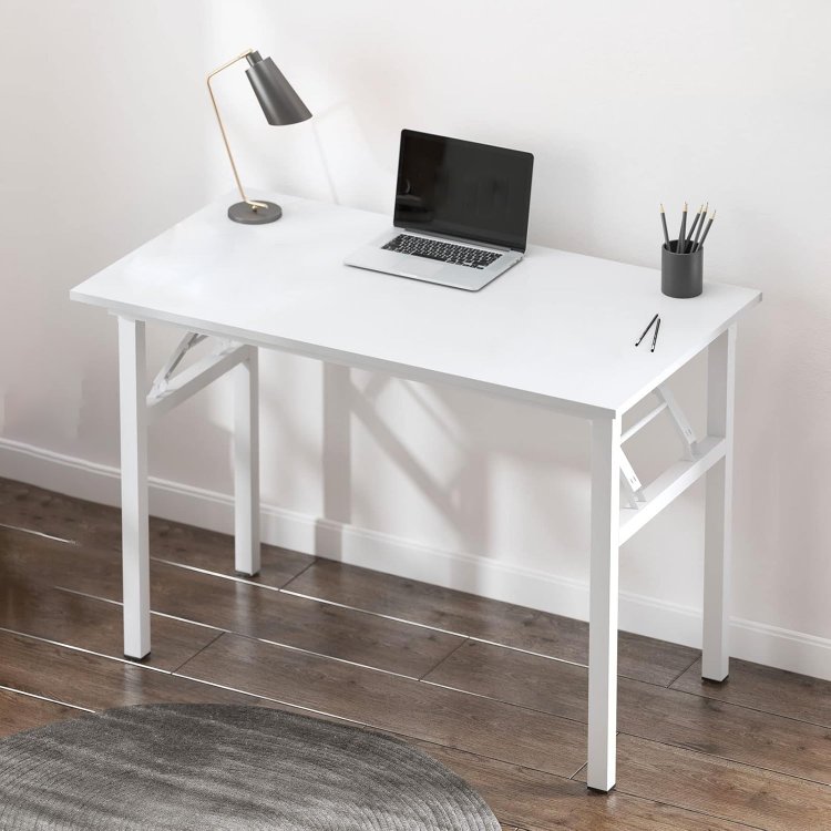 Modern Design White Folding Computer Desk Space Saving Multifunction Folding Table For Study Bedroom Dining Room Kitchen Office